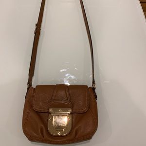 Caramel color leather cross body bag